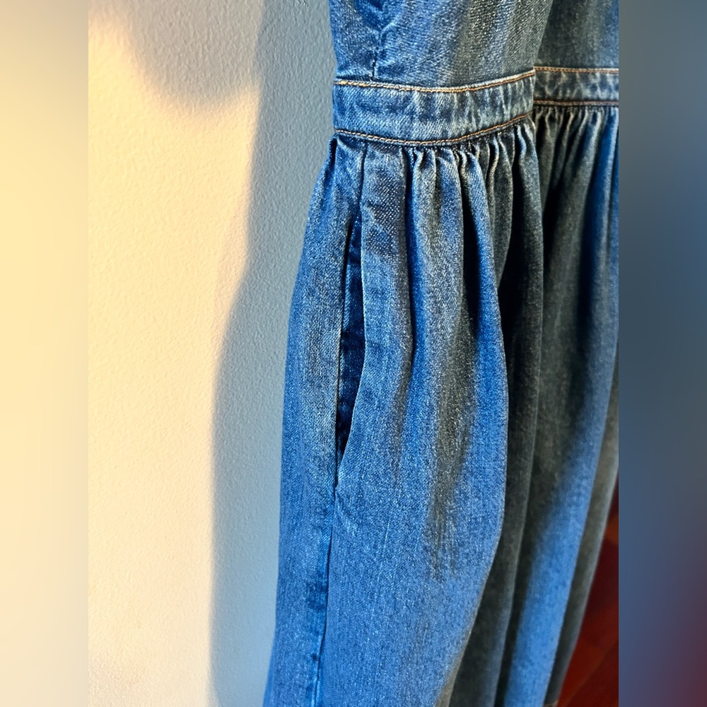 CO Women’s Puff Sleeve Denim Midi Dress in Blue - Picture 3 of 6